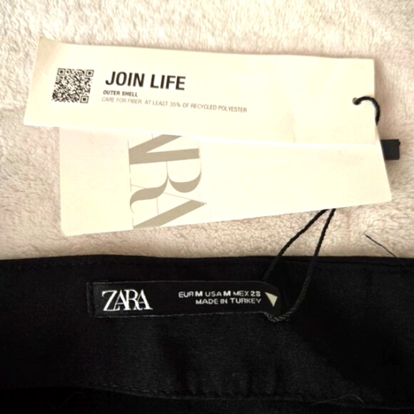 ZARA Black Ruched Midi Skirt with Tie Waist accent & Front Slit size M NWT - Picture 2 of 12
